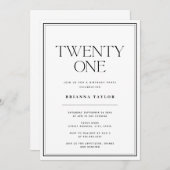 ミニマリスト タイポグラフィー モノクロ 21歳の誕生日 招待状 (正面/裏面)