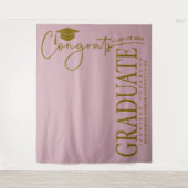 ミニマリスト ダスティピンク&ゴールド おめでとう 卒業生 タペストリー (正面)
