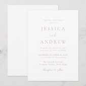 ミニマリスト ダスティピンク＆ホワイト シンプルウェディング 招待状 (正面/裏面)