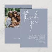 ミニマリスト ダスティーブルーのブライダルシャワー サンキューカード (正面/裏面)