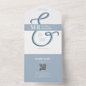 ミニマリスト ダスティーブルー ウェディング オールインワン招待状 (内側)