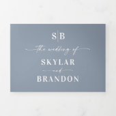ミニマリスト ダスティーブルー オールインワン ウェディングフォト 三つ折り招待状 (カバー)