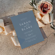 ミニマリスト ダスティーブルー ハート ウェディング 招待状