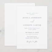 ミニマリスト ダスティーブルー & ホワイト シンプルウェディング 招待状 (正面/裏面)