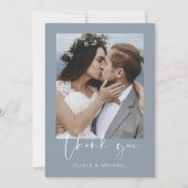ミニマリスト ダスティーブルー 結婚式 お礼 フォト サンキューカード (正面)
