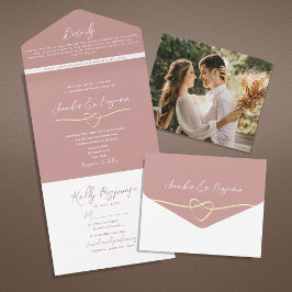 ミニマリスト・ダスティ結婚バラ オールインワン招待状