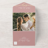 ミニマリスト・ダスティ結婚バラ オールインワン招待状 (外側)