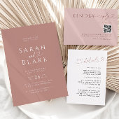 ミニマリスト ダスティ ローズ ハート ウェディング 招待状