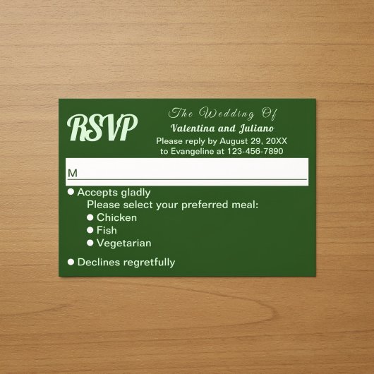 ミニマリスト ダークグリーン ウェディングRSVP 出欠カード