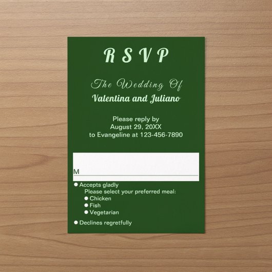 ミニマリスト ダークグリーン ポートレート ウェディング RSVP