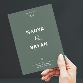 ミニマリスト ダークグリーン QR コード ウィンター ウェディング 招待状