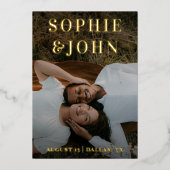 ミニマリスト ダーク フェード フォト モノグラム Save the Date 箔招待状 (正面)