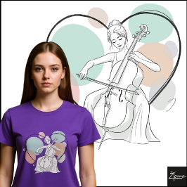 ミニマリスト チェロ奏者 パステルハート スケッチ Tシャツ