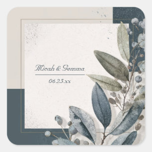 ミニマリスト チャコールブルー フロスト リーフ ゴールド フレーム スクエアシール