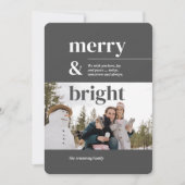 ミニマリスト チャコール タイポグラフィー メリー ブライト フォト シーズンカード (正面)