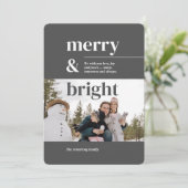 ミニマリスト チャコール タイポグラフィ メリー ブライト フォト シーズンカード (スタンド正面)