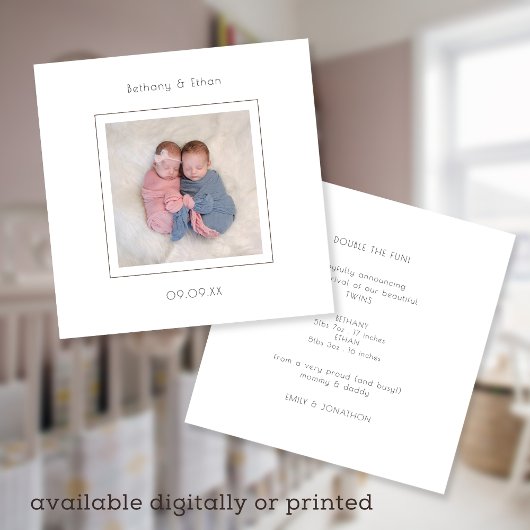 ミニマリスト・ツインズ写真誕生のお知らせ 案内状