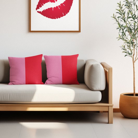 ミニマリスト ツートン ピンクとレッド カラー ブロック クッション