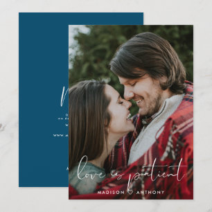 ミニマリスト ティールブルー 結婚延期 フォト 案内状