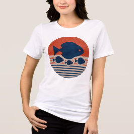 ミニマリスト・ディスカスとテトラの中期モダンアート 女性向け トライブレンドTシャツ