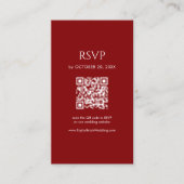 ミニマリスト・ディープレッドの結婚式RSVP QRコード エンクロージャーカード (正面)