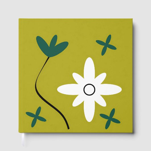 ミニマリスト デイジー フラワー 抽象的な植物画 ゲストブック (正面)