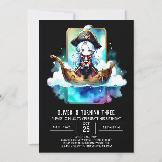 ミニマリスト・デジタル・パイレーツ誕生日 招待状 (正面)