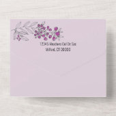 ミニマリスト・トップ・パープ縁どル・ベリー・リ結婚ーフズ オールインワン招待状 (裏面)