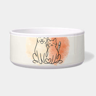ミニマリスト・ドッグ＆キャット ラインアート 陶器ペットボウル ボウル