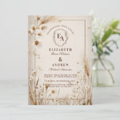 ミニマリスト ドライ フラワーのニュートラル ラスティック ウェディング 招待状 (スタンド正面)