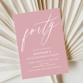ミニマリスト ニュートラル ピンク フォーティ 40時間の誕生日パーティー 招待状
