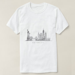 ミニマリスト ニューヨークシティ スカイライン ラインアート Tシャツ