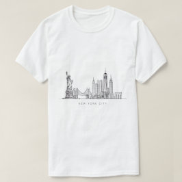 ミニマリスト ニューヨークシティ スカイライン ラインアート Tシャツ