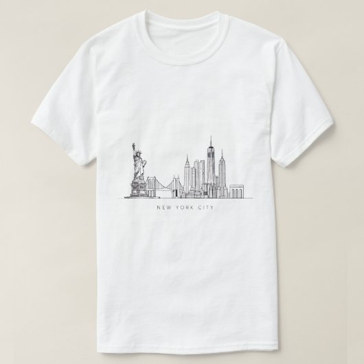 ミニマリスト ニューヨークシティ スカイライン ラインアート Tシャツ (デザイン正面)