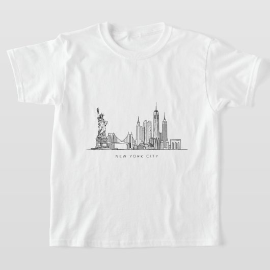 ミニマリスト ニューヨークシティ スカイライン ラインアート Tシャツ (レイダウン)