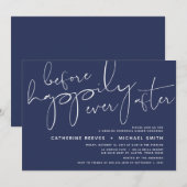ミニマリスト ネイビースクリプト ウェディング リハーサル ディナー 招待状 (正面/裏面)