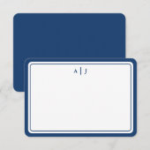 ミニマリスト ネイビーブルー モノグラム ラウンドボーダー ノートカード (正面/裏面)