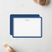 ミニマリスト ネイビーブルー モノグラム ラウンドボーダー ノートカード (正面/裏面インサイチュ)