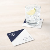 ミニマリスト ネイビーブルー 海事 モノグラム ウェディング スクエアペーパーコースター (インサイチュ)