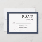 ミニマリスト ネイビーブルー 白 グレー ストライプ RSVP 招待状 (正面)