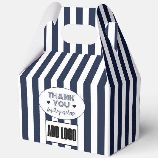 ミニマリスト ネイビーブルー 白 ストライプ ビジネス ロゴ フェイバーボックス (正面)