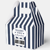 ミニマリスト ネイビーブルー 白 ストライプ ビジネス ロゴ フェイバーボックス (裏面)