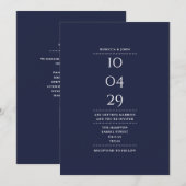 ミニマリスト ネイビーブルー 結婚式の日付 QR コード 招待状 (正面/裏面)