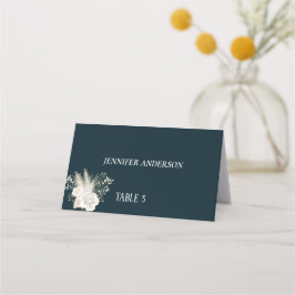 ミニマリスト ネイビー ホワイト フラワー ウェディング プレイス カード