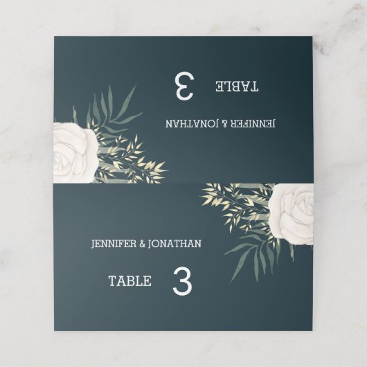 ミニマリスト ネイビー ホワイト フラワー ウェディング プレイス カード (外部開封)