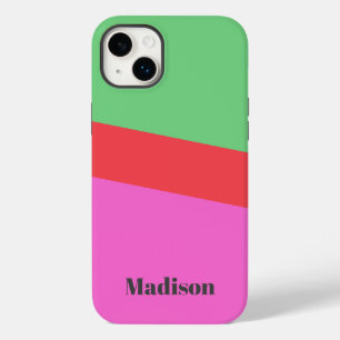 ミニマリスト ネオンカラーブロック ピンクとグリーン 名前入り Case-Mate iPhone 14 PLUSケース