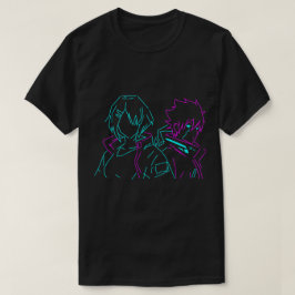 ミニマリスト ネオン ピンク ブルー サイバーパンク アニメ カップル Tシャツ