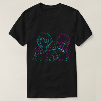 ミニマリスト ネオン ピンク ブルー サイバーパンク アニメ カップル Tシャツ
