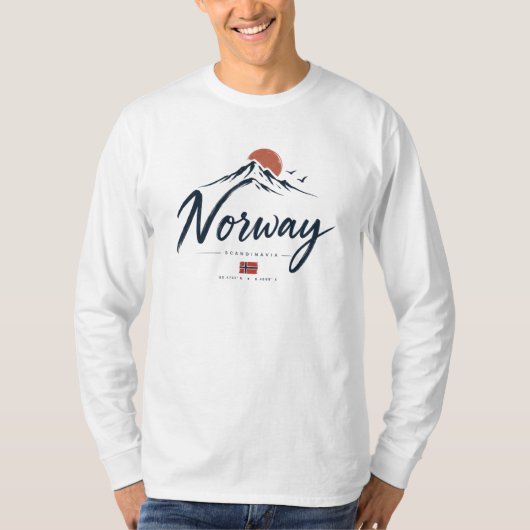 ミニマリスト ノルウェー フラグ マウンテン Tシャツ (正面)