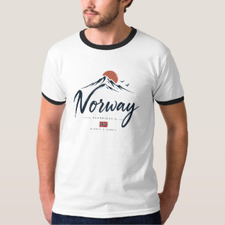 ミニマリスト ノルウェー 国旗 山 Tシャツ